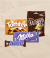 Ein Bild mit einem Snickers-Riegel, einer M&M's Packung, einer Toffifee Packung und einer Milka Tafel.